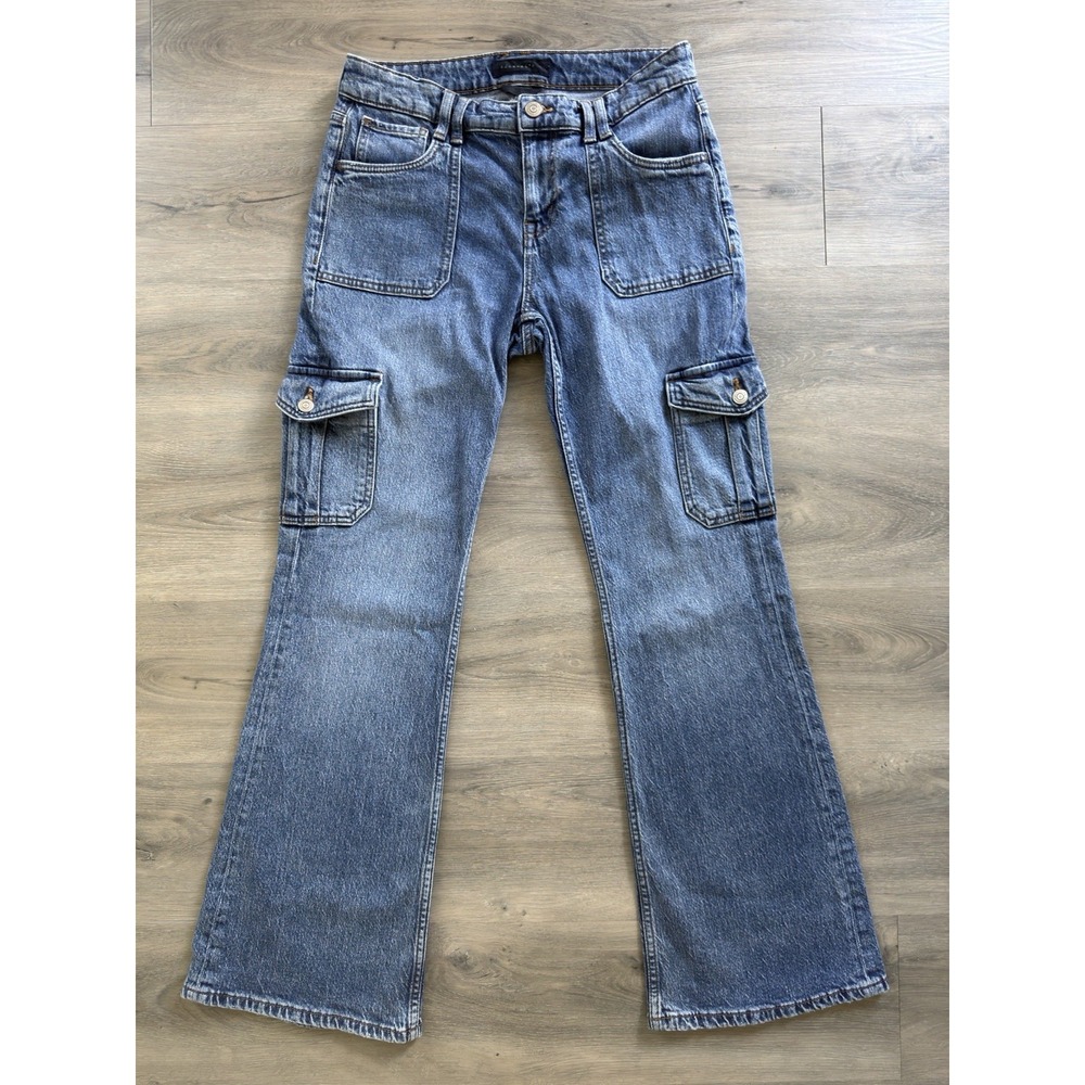 Aeropostale Jeans Womens 8R Blue Mid Rise Flare Cargo UtilityPockets Y2K Logo